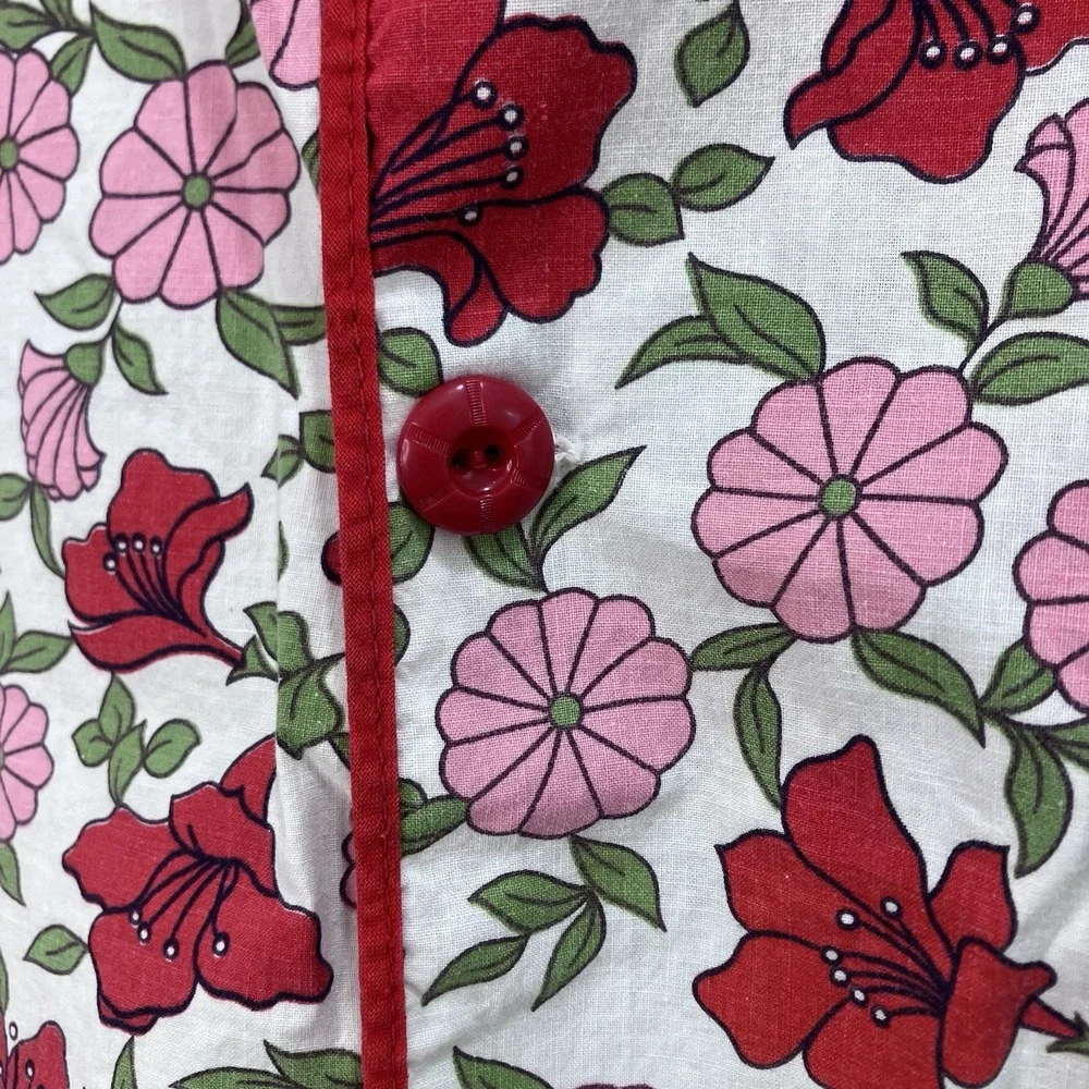 Vintage Pinafore Apron Pink And Red Floral Cotton Pocket Adults OS